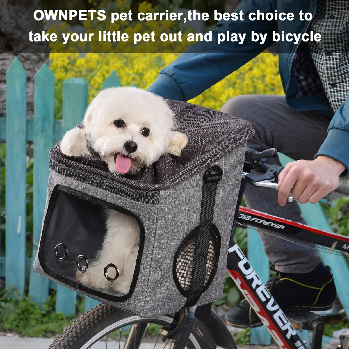 Ownpets Dog Bike Basket Bag Pet Carrier, Adjustable Shoulder Strap Portable Breathable Bicycle Handlebar Basket for Dogs & Cats - Bild 3