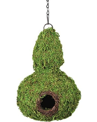 Galapagos Gourd Woven Moss Reptile Hide Bird House 7.5" x 12" with Installation Chain