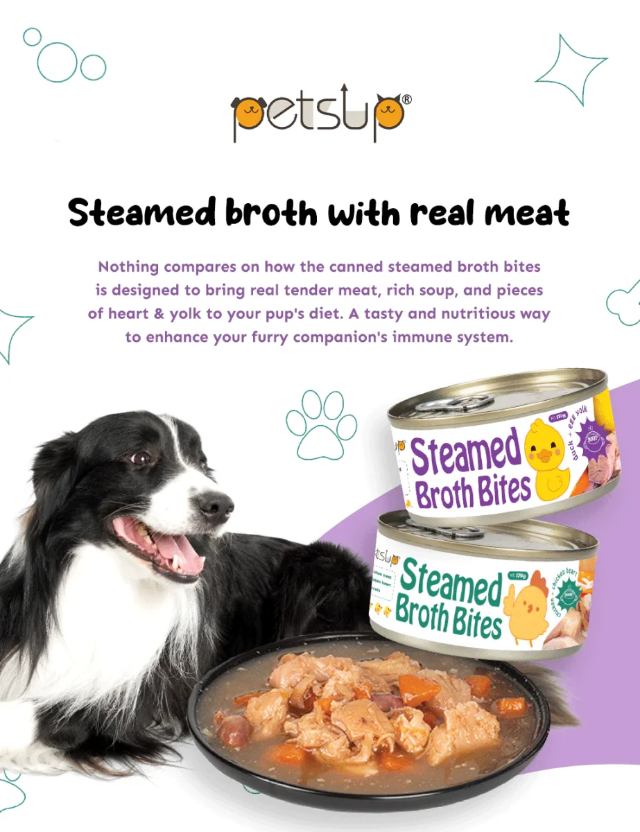 Petsup Dog Steamed Broth Bites 170g Real Meat Soup Chicken Heart and Duck Eggyolk For Dogs - Bild 3