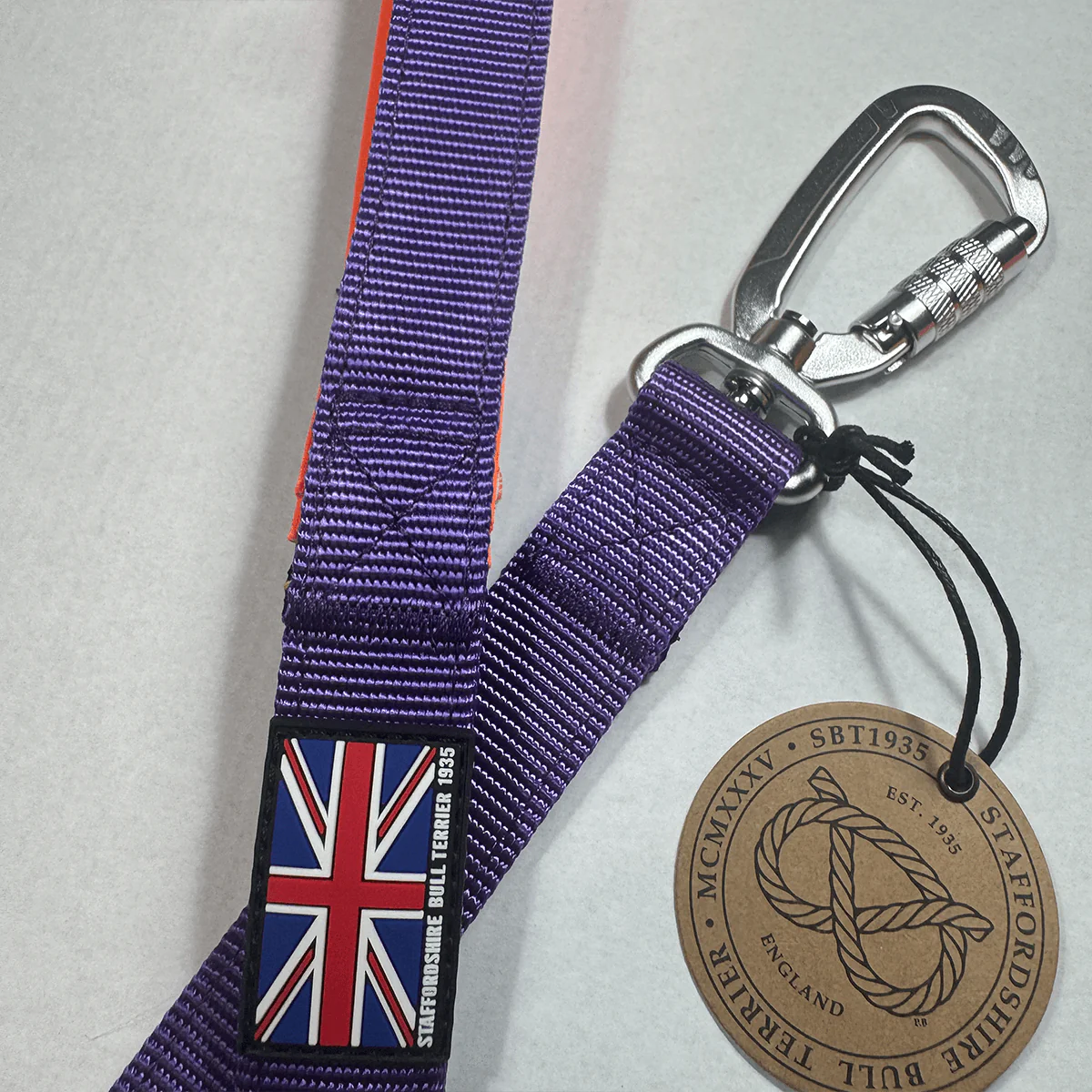 Staffordshire Bull Terrier 1935® Nylon Leash - Dark Purple & Neon Orange - Carabiner - Bild 4