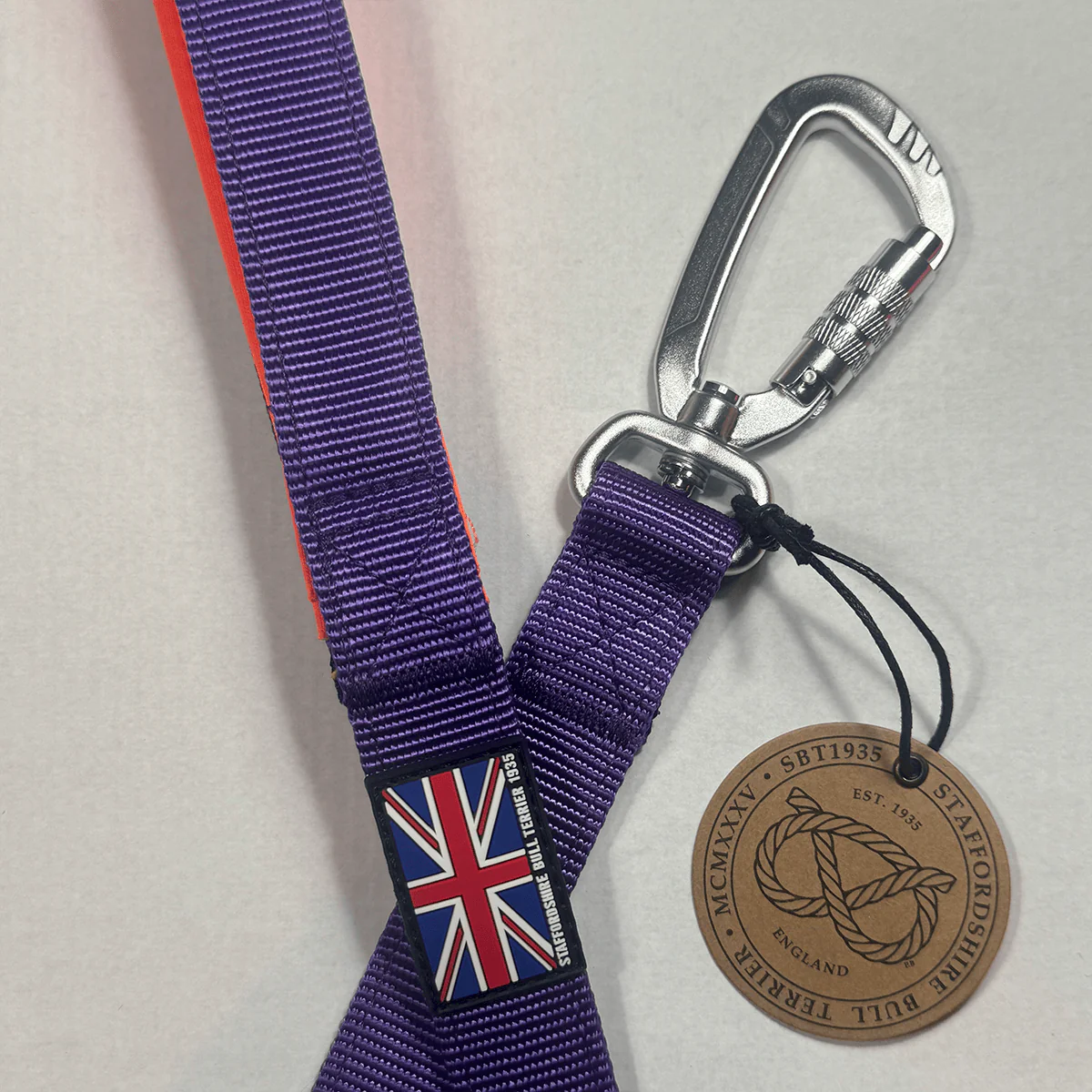 Staffordshire Bull Terrier 1935® Nylon Leash - Dark Purple & Neon Orange - Carabiner - Bild 2