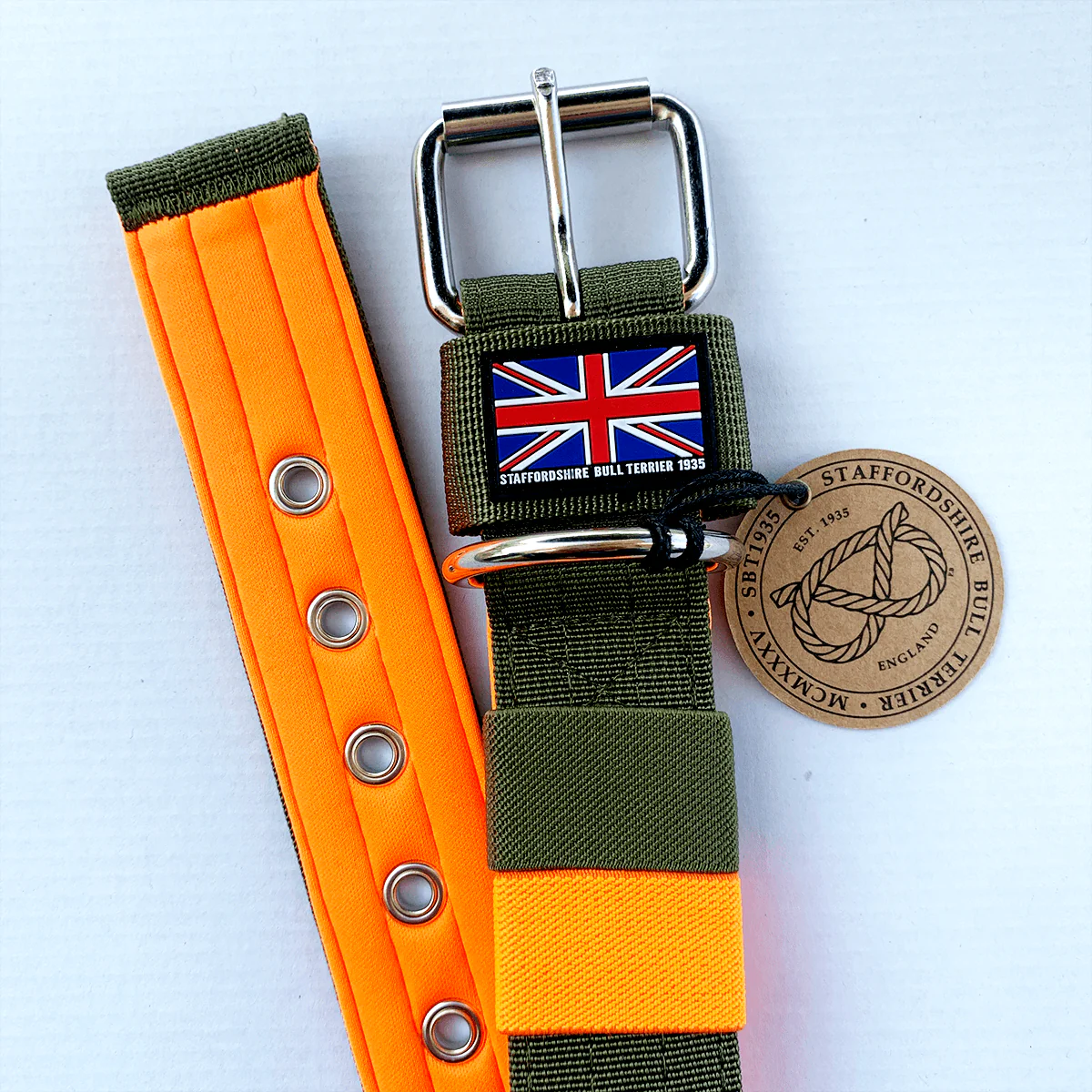 Staffordshire Bull Terrier 1935® Nylon Collar - Stitch Edition - Green & Neon Orange - Bild 9
