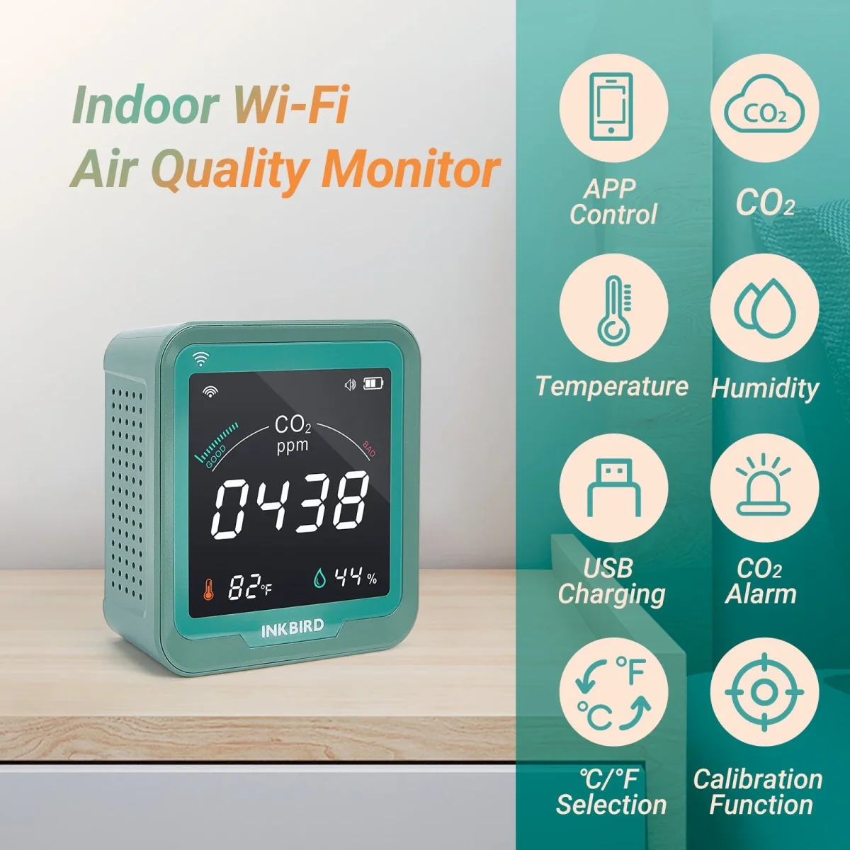 Wireless 3-in-1 CO2 Detector INK-CO2W - Bild 4